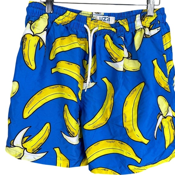 Uzzi Other - Uzzi Men Blue Banana Print Swim Trunks Mesh Lined Drawstring Board Shorts L